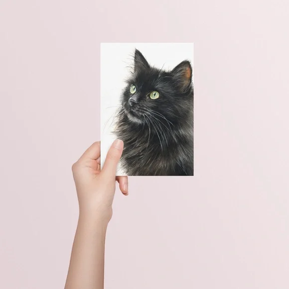 Watercolor Siberian Black Cat Art Print Illustartion - Pet Portrait - Unframed - Picture 5 of 6